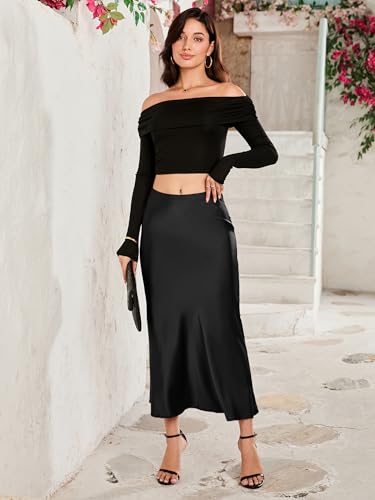 Women Long Satin Skirt Silk Elegant High Waist Cocktail Party