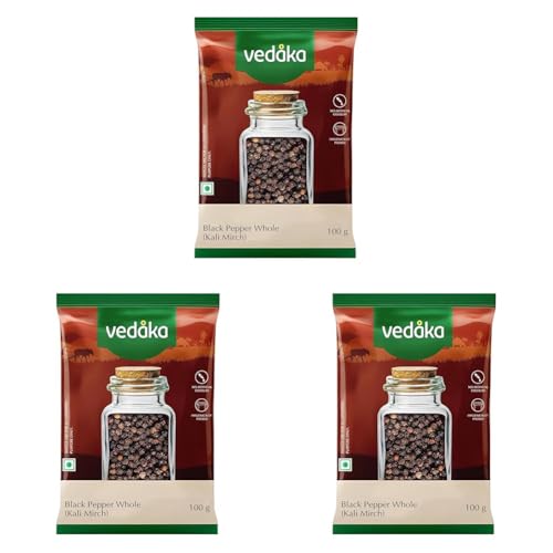 Image of Vedaka Black Pepper Whole (Kali Mirch) |100g |No added colours | No added preservatives | Seeds | (Pack of 3)