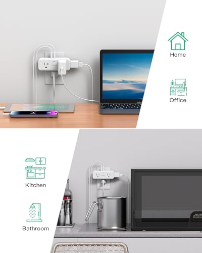 Outlet Extender, 4 Outlet Extension with 1 USB-A 2 USB-C Wall Charger, Multi Plug Outlet Splitter, Electric Wall Outet Expander for Travel, Home, Office, Dorm, Cruise Ship Essentials - Thumbnail 7