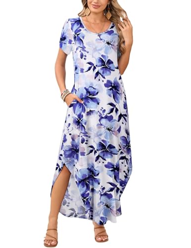 Image of JollieLovin Womens Plus Size Casual Summer Maxi Long Dress Short Sleeve T-Shirt Loose Sun Dress(L-5X)