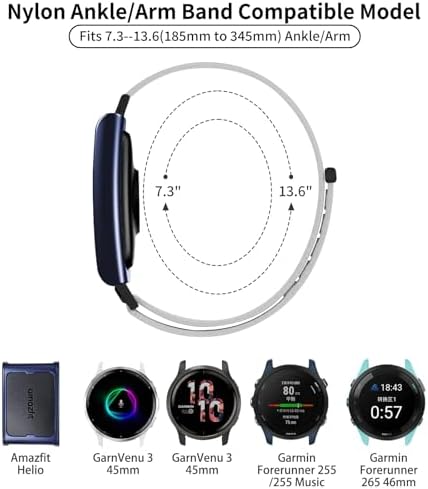 Chinbersky 22 mm sport-bicepsband Compatibel met Amazfit Helio-band voor dames en heren, nylon elastische verstelbare arm-/enkelband voor joggen Voor Amazfit Helio-band