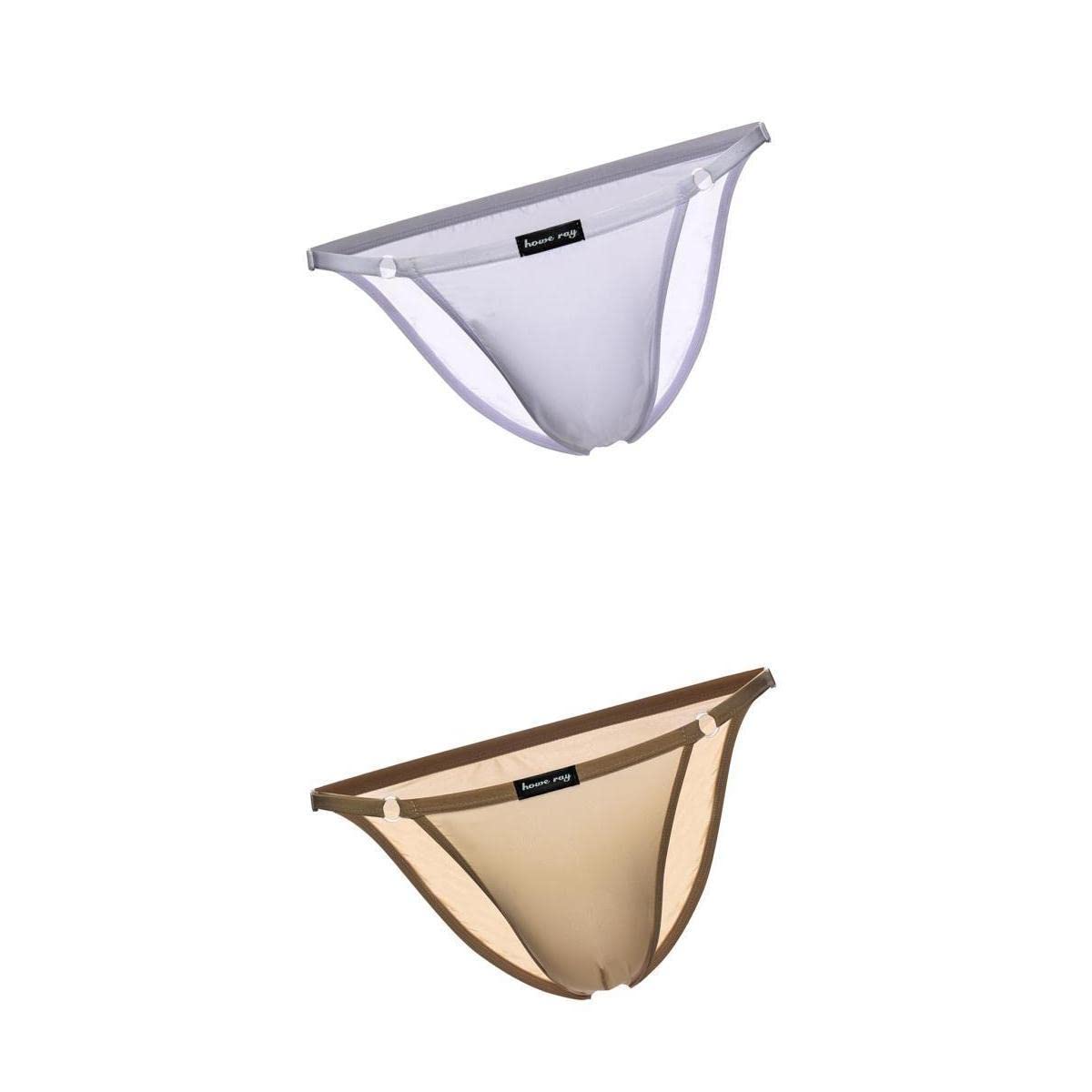2 pcs Mens Ice Silk Low Waist Briefs Underwear String Bikini White Beige-image-43