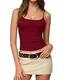 MANGOPOP Womens Camisole Tank Tops Square Neck Spaghetti Strap Cami Double Lined Sleeveless Crop Top Sexy Shirts Burgundy