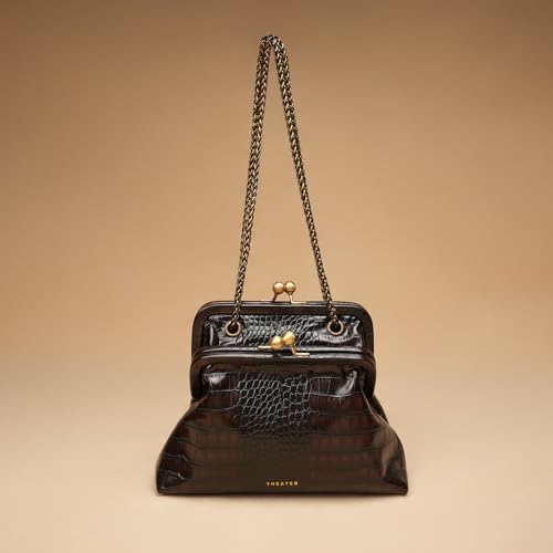 Image of Theater Francesca Vintage Kisslock Clutch Bag for Women Elegant Chain Shoulder Handbag with Structured Frame