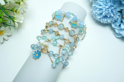 Image of 5PCS Beaded Charm Bracelets for Girls Dinosaur Dainty Kawaii Crystal Beads Bracelets Set for Teens Girls Adjustable Stretch Bracelet Birthday Graduation Gift For Daughter Niece Granddaughter