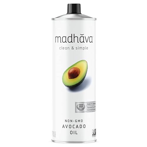Madhava Aceite de aguacate sin OMG 100 puro fuente única lata de 1 litro 338 onzas líquidas blanco