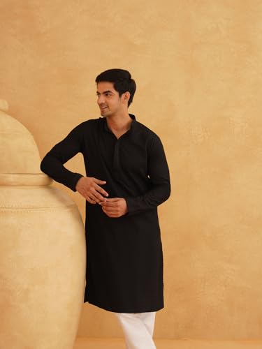 Image of Sojanya (Since 1958 Men'S Geometric Embroidered Thread Work Cotton Straight Long Kurta