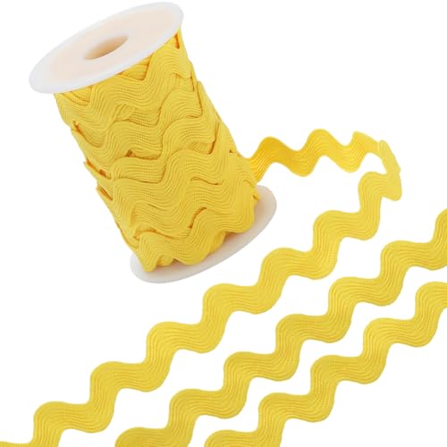 GORGECRAFT 12.5 Yards Rick Rack Trim Polyester Rac Ric Ribbon 13mm Zig Zag Jaune Vague Pliage Frange Garniture Rickrack S Forme Dentelle Ruban Tissé Tressé Tissu avec Bobine pour Bricolage Artisanat
