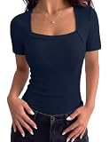 Aottori Camiseta Mujer Manga Corta Ideal como Capa Base con Cuello Cuadrado