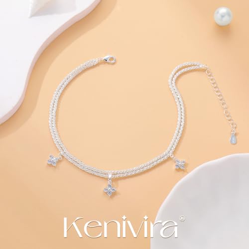 Image of Kenivira Sterling Silver Ankle Bracelets for Women,Gold Dainty Layered Waterproof Anklet for Women, Anklet Set Stackable Beach Gift Adjustable Size