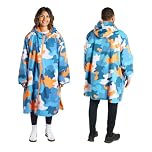 OHS Dry Robes Adult Womens Men Camouflage, Oversized Waterproof Jacket Changing Robe Lightweight Fleece Lining Raincoat Women with Hood & Pockets Breathable Ladies Coats for Outdoor, Blue/Orange - S/M