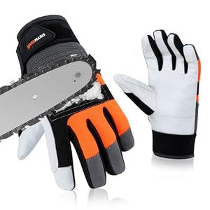 YARDMARIS Chainsaw Gloves 12-Layers of Protection on Left Hand ANTI-CUT Goat Leather Chainsaw Gloves Class 1 Safety Foresty Work Gloves (S(1 Pair))
