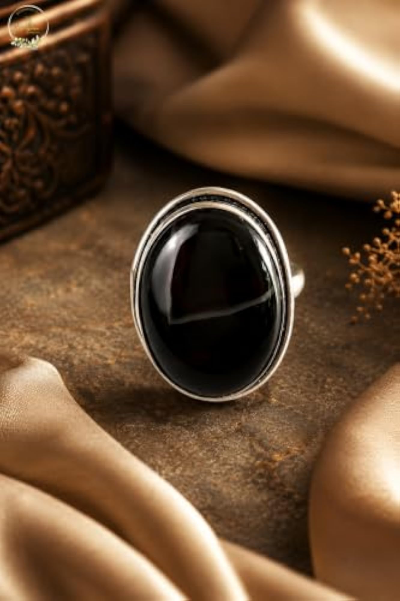 Elegant Black Onyx Adjustable Statement Ring for Women