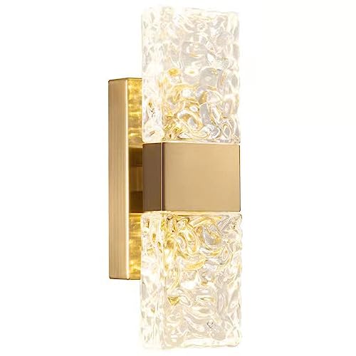 Lámparas de Pared, Aplique de Pared de Cristal Transparente de 11,8 Pulgadas, iluminación LED Dorada de Acero, 5 W, Apliques de Pared para Sala de Estar (3000 K)