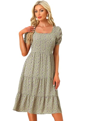 Image of Allegra K Women's Cottagecore Floral Dress Puff Sleeves Smocked Midi Dresses
