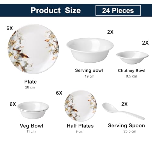 Image of Golden Fish Melamine 24 Pieces Dinner Set - Durable, Stylish, BPA-Free Tableware, Crockery Set for Dining & Gifting | Plates & Bowls (Floral-1)