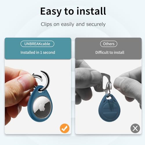 Image of UNBREAKcable Holder for Apple AirTag - 4 Pack [Fit Tightly Design] [Easy to Install] [Hold Air Tag Securely] Waterproof TPU Shell Protective Case with All Metal Keychain Key Ring Clip (Brown&Blue)