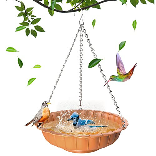 Fnydvis Hanging Bird Bath, Birdbath Bowl Hanging Bird Feeder Tray For Outdoor Garden, Patio, Backyard, Large Capacity, Gift For Bird Lovers (Brown) #TOP25