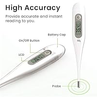 Digitales Fieberthermometer, Rektal, Oral, Achselthermometer Fieber Thermometer für Baby Kinder Erwachsene, Genaue und Schnelle Ablesungen, Wasserdichte Sonde,hellgrau – Ansicht 3