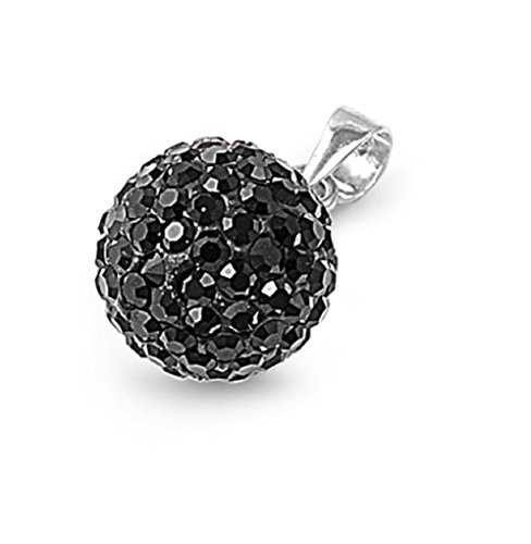 CloseoutWarehouse Pave Black Cubic Zirconia Ball Pendant Sterling Silver