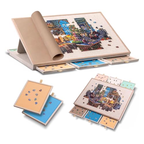 1000 Pezzi Tavola per Puzzle inclinabile con 6 Vassoi di Smistamento in Feltro - Porta Puzzle Leggero e Portatile Adulti - Supporto Salvaspazio con Superficie Antiscivolo - Jigsaw Board
