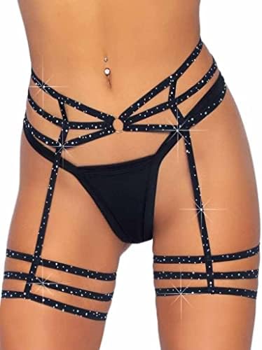 Leg Avenue 81634-00122 Multi Strap Rhinestone Garter Belt With O-Ring Detail, O/S, Black