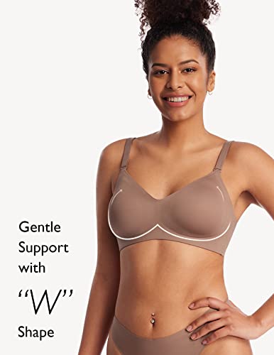 Comfelie Wireless Bra Seamless Bra For Women Ultra Comfort Bra V Neck Adjustable Invisible Bralette Yn25 Deep Brown #TOP2