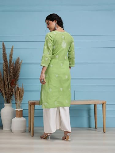Image of Ada Hand Embroidered Lucknowi Chikankari Cotton Kurta for Women A133488