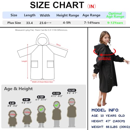Hiturbo Kids Swim Parka: Waterproof Swimming Jacket Windproof Surf Poncho - Lightweight Hooded Swimmer with Quick-dry Changing Towel Lined - Boys Girls 7-12 Years2