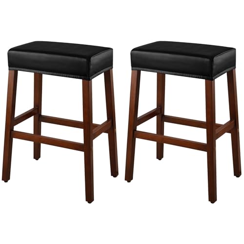 Image of YISUN Stool Covers Rectangle - 4 Pack Stretch Waterproof Saddle Seat Cover Counter Bar Stools Bar Chairs Covers Kitchen Island Chairs Cushion Protector (2, PU Leather-Black)