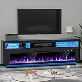 AHB 58' Fireplace TV Stand for TVs Up to 65' with 52' Electric Fireplace, TV Console for The Living Room, LED Light Entertainment Center, Storage Cabinet, Media Console Table, Black