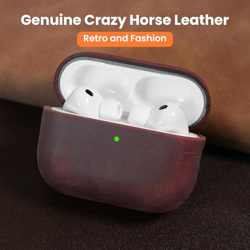 Image of for AirPods Pro 3 Case 2025, Handcrafted Crazy Horse Leather Cover | Top Grade Vintage Protective Case with Lanyard, Unique Patina, MagSafe Ready,Compatible with Apple AirPods Pro 3rd Generation