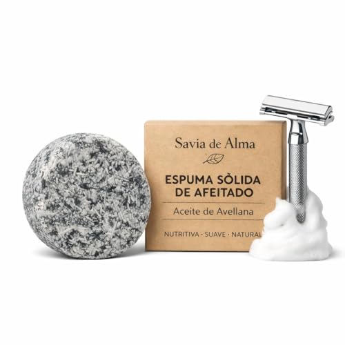 Espuma de Afeitar Hombre Sólida con Aceite de Avellana – Jabón de Afeitar Premium Hecho a Mano, Espuma Abundante para Navaja y Maquinilla, Vegano