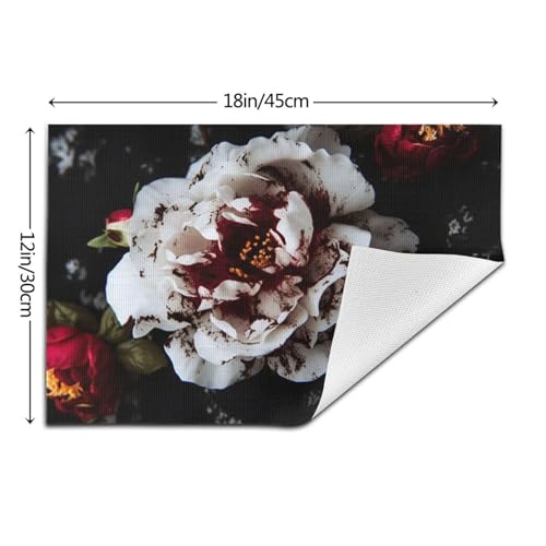 Lot de 6 sets de table lavables en PVC tissé noir et rose 45x30 cm pour salle à manger - 3