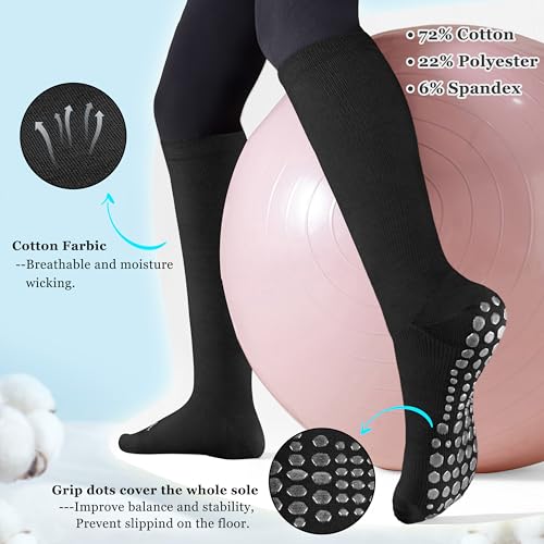 Cotton Compression Socks Women&Men with Grips Non Slip 15-20mmHg Knee High Graduated Sock for Nurse, Pregnancy, Yoga2