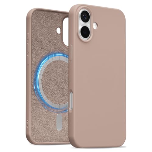 uvcoat for iPhone 16 Case Silicone Compatible with Magsafe Case, Ultra Slim Thin Magnetic Phone Cases Mag Safe, Cute Soft Rubber Gel TPU Matte Plain Wireless Charging Cover for Women, Brown