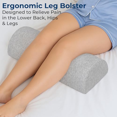 Image of 5 STARS UNITED Knee Pillow for Back Sleeping - Large Half Moon Bolster Pillow for Legs, Under Knee Pillow for Sleeping on Back, Memory Foam Leg Pillow for Back Pain, Natural Gray