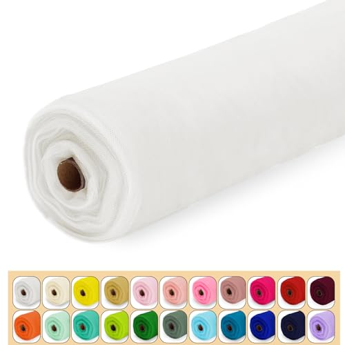 Luceinvita Tulle Fabric Roll, 54' x 10 Yards (30FT) Tulle for Wedding Christmas Decorations Pew Bow Tutu Party Backdrop Baby Shower Table Skirts Gift Wrapping Garden Netting (White)