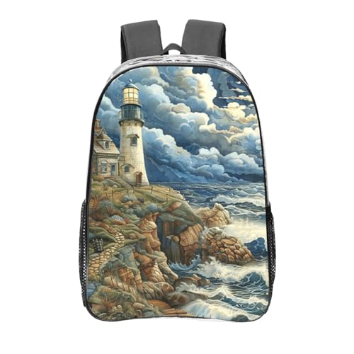 The Seaside Lighthouse Print Transparent Backpack PVC Bag Spacious Compartments Men Women Trip And Daily Use