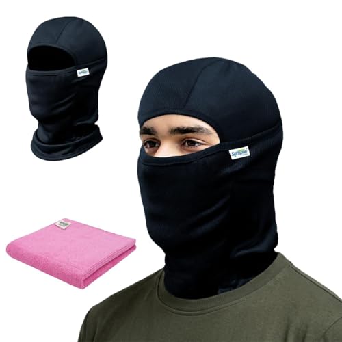 Image of SOFTSPUN Essentials Balaclava Face Mask for Men & Women - Full Face Cover for Bike Riding, Helmet Liner, Breathable Stretch Fabric, Dust & UV Protection, All-Season Head Cover (Black)