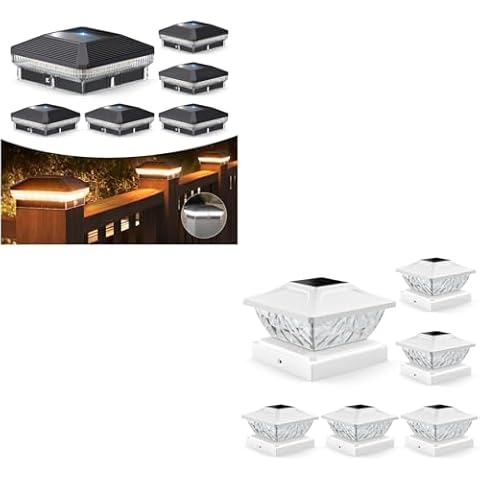 ENSLI 40 LEDs Solar Post Cap Lights 6 Pack & 6 Pack Solar Post Lights Outdoor Cover