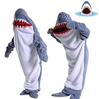 Shark Blanket Hoodie Onesie for Women Men, Soft Shark Cost Pajama Length 210cm, Shark onesie Adult, Adult Kid Cozy Wearable Blanket Sleeping Bag, Shark Cost (Grey Blue Shark)
