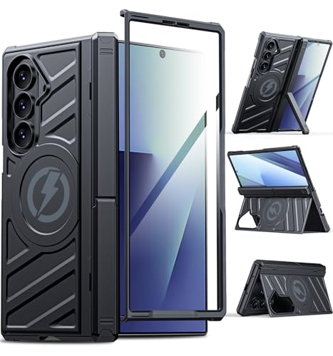 LEIAU Magnetic for Samsung Z-Fold-7 Case: Heavy Duty Armor Phone Case [Compatible with MagSafe][Hinge Protection][Dual Kickstand] Shockproof TPU+PC Cover for Galaxy zfold 7 5G 2025