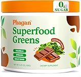 Phagan Organic Greens Powder Superfood Chocolate Flavor - Keto-Friendly Power Greens Supplement - Super Greens Powder Superfood with Spirulina & Digestive Enzymes - 30 Servings of Vegan Daily Greens