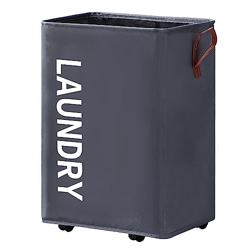 Homlikelan 72L Large Laundry Hamper on Wheels,Collapsible Rolling Laundry Basket Clothes Hamper Grey