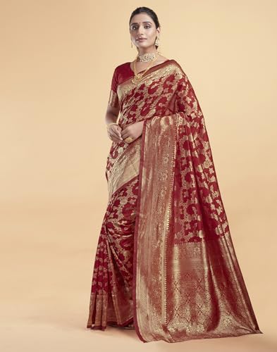 Image of SIRIL Women's Banarasi Silk Saree | Kanjivaram Silk Saree With Unstitched Blouse Piece