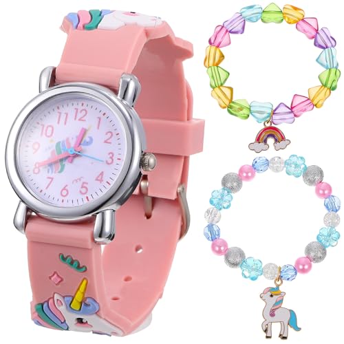 Reloj de cuarzo y pulseras de resina para niñas con diseño de unicornio