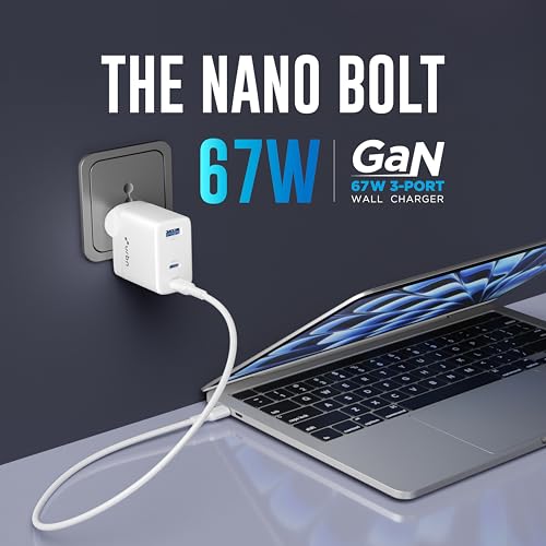 Image of URBN 67W GaN Adapter with 3 USB Port| Super Fast Dual Port Type-C and Type-A Charger | Smart USB Compact Mobile Adapter with Multi-Layer Protection (White)