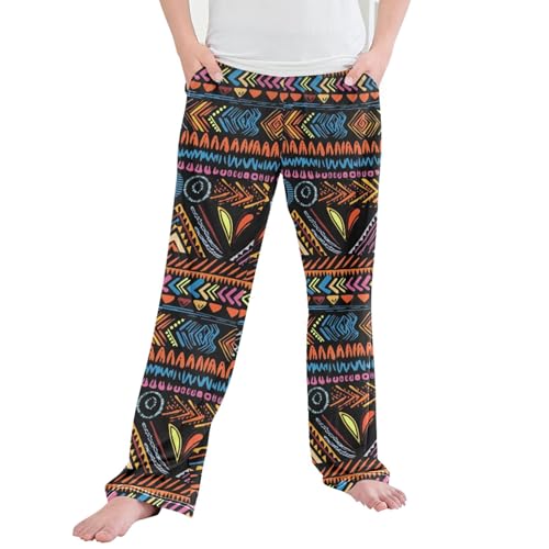 Retro Chevron Boho Long Pajama Pants Elastic Waist PJ Bottoms with Pockets S A110323