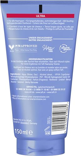 Schwarzkopf Taft Gel Ultra Styling (150 ml), żel do włosów wzmocnionych o bardzo mocnym trzymaniu, delikatny dla włosów i skóry głowy, wegański żel do stylizacji włosów